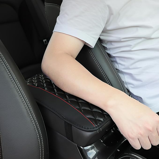 ongfuwu Car Center Console Cushion Pad, 12.72"×7.52" Leather Waterproof Auto Armrest Seat Box Protector, Car Center Console Cover, Universal Interior Decor Car Accessories for SUV Truck (Black)