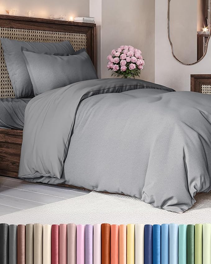 CGK Unlimited Duvet Cover Twin/Twin XL Size Set - Extra Soft Duvet Cover 68 x 90 with 1 Pillow Sham - Hotel Quality, Fade Free w/Zipper Closures & Ties - Bedding and Bed Linens Set (Heathered Grey)