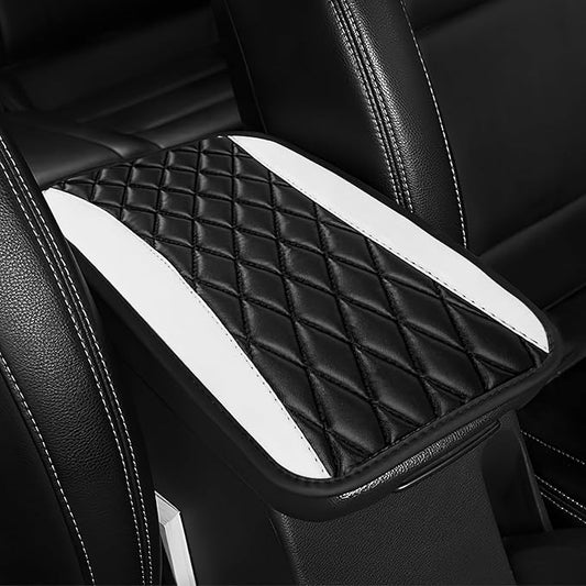 ongfuwu Car Center Console Cushion Pad, 12.72"×7.52" Leather Waterproof Auto Armrest Seat Box Protector, Car Center Console Cover, Universal Interior Decor Car Accessories for SUV Truck (White)