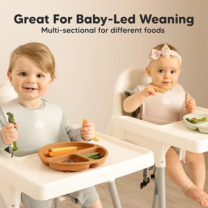 KeaBabies Suction Plates for Baby, Toddler - 3-Pack 100% Silicone Toddler Plates, Divided Baby Plates with Suction, Silicone Plates for Baby, Kids, BPA-Free, Microwave, Dishwasher Safe (Amaze)