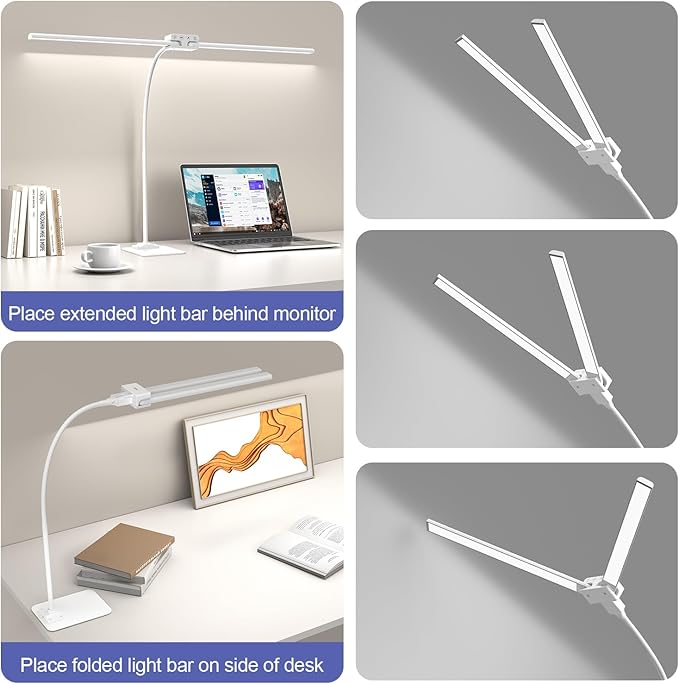 EppieBasic Led Desk Lamp,24W 31.5IN Architect Double Head Desk Lamps for Home Office,Dimmable & 6 Color Modes Extra Bright Modern Table lamp with Base,Overhead Computer Lighting for Workbench Monitor
