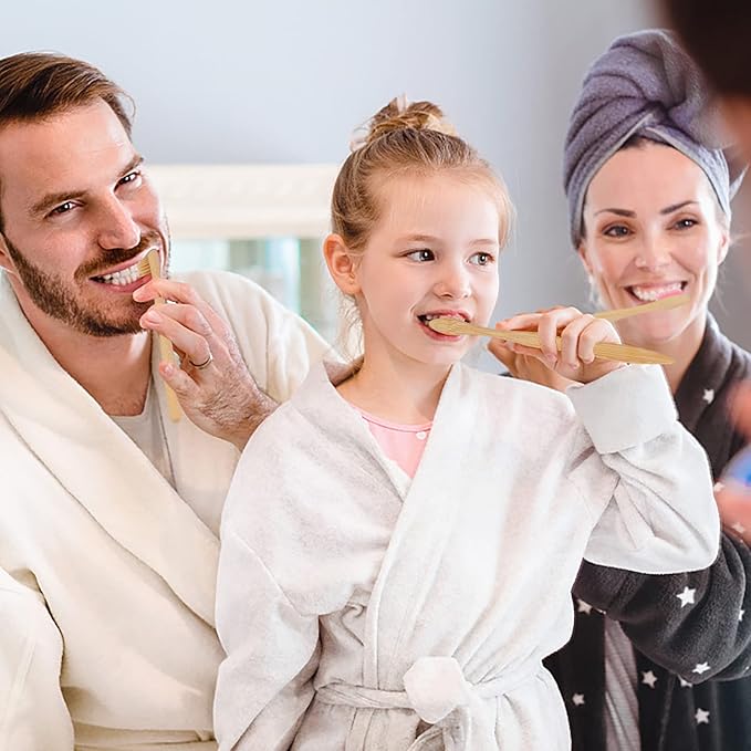 Biodegradable Bamboo Toothbrushes, 10 Piece BPA Free Soft Bristles Toothbrushes, Natural, Eco-Friendly, Green and Compostable (Multicolored Bristles)