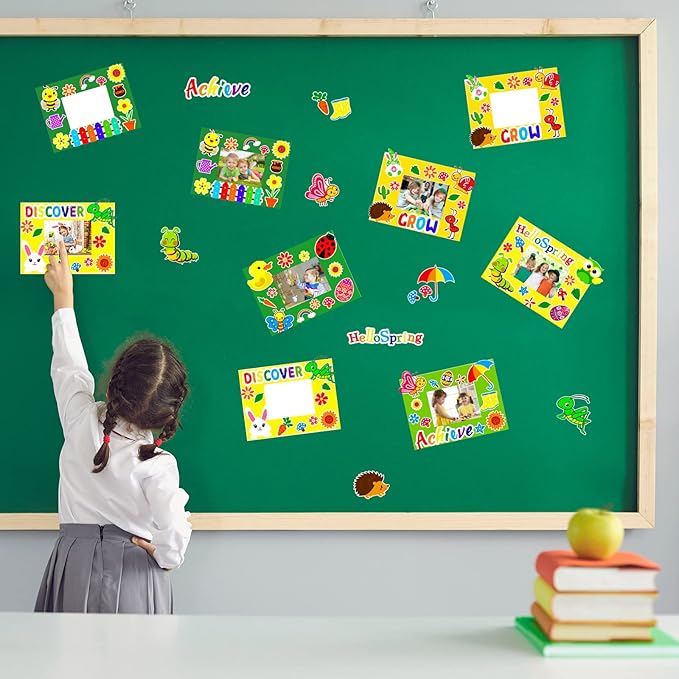 30 Packs Spring Craft Kits for Kids Springtime DIY Picture Frame Craft Flower Bee Butterfly Easter Art Craft Mothers Day Craft Party Favors Home Classroom Game Activities Bulletin Board Decoration