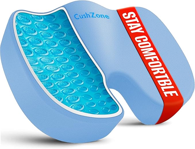 Office Chair Seat Cushion, Cooling Gel Enhanced Memory Foam Cushion for Long Sitting - Back, Sciatica, Coccyx, Tailbone Pain Relief Pillow - for Office, Gaming, Car, Wheelchair - Light Blue, Large