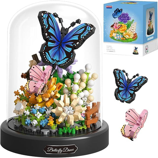 Flower Bouquet Building Set for Adult,Mini Plant Bonsai Tree Friend Set,Botanical Collection Gift for Kids,Home Decor Building Block, New Year Birthday Gift for Women Boys Girls(Butterfly)