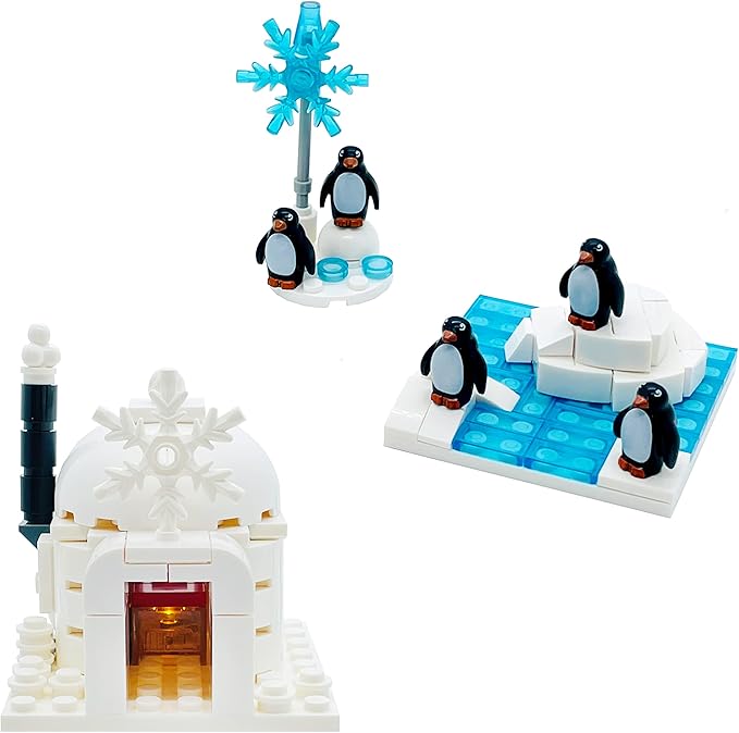 Penguin Igloo Iceberg Friend Animal Figures Building Blocks Toys with Light for 6-12 Years Old Boys Girls Kids Gift Ice Castle Igloo Snow Scene Fit with Major Brand