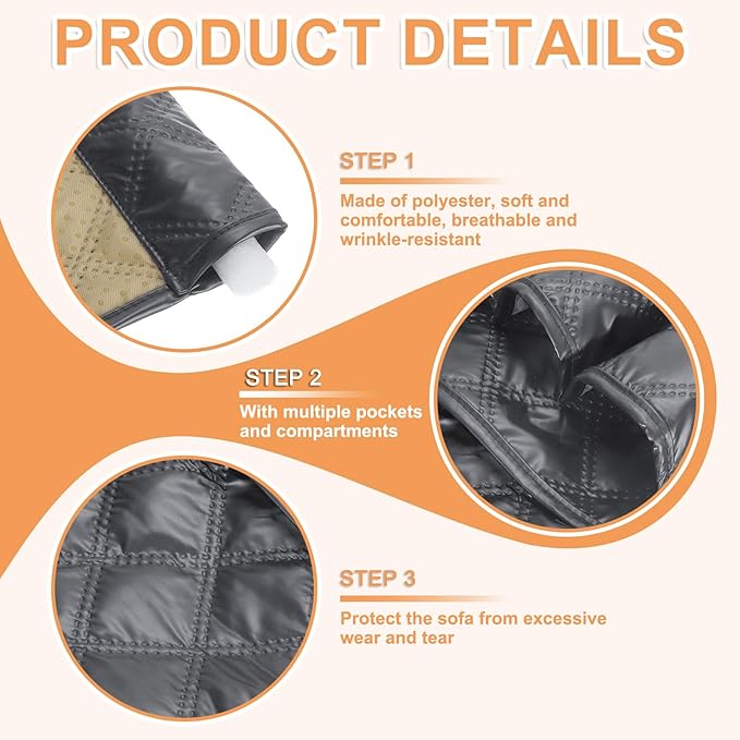 uxcell 1 Pcs Recliner Armchair Caddy, Couch Armrest Organizer with 5 Pockets for Bedside Sofa Remote Control Holder Magazine Phone Book Glasses (Gray, 35"x13")