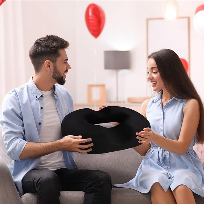 BlissTrends Donut Pillow Seat Cushion,Donut Chair Cushions for Postpartum Pregnancy & Hemorrhoids,Tailbone Pain Relief Cushion,Memory Foam Lifting Cushions for Office&Home Chairs (Black)