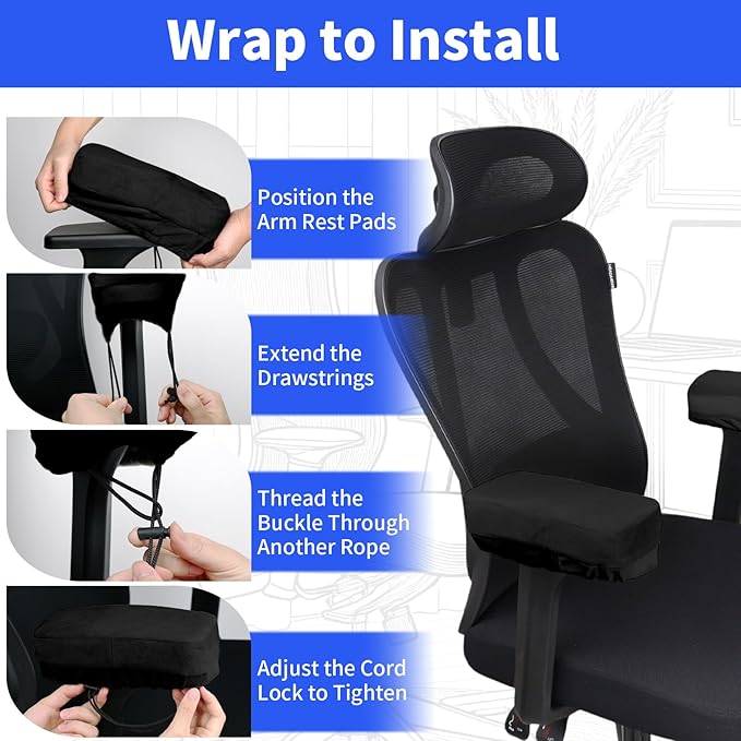 YOUFi Office Chair Arm Pads Extra Soft Velvet Arm Rest Covers for Elbows & Forearms Pressure Relief, Set of 2 Armrest Covers for Desk Chair, Gaming Chair (Black)