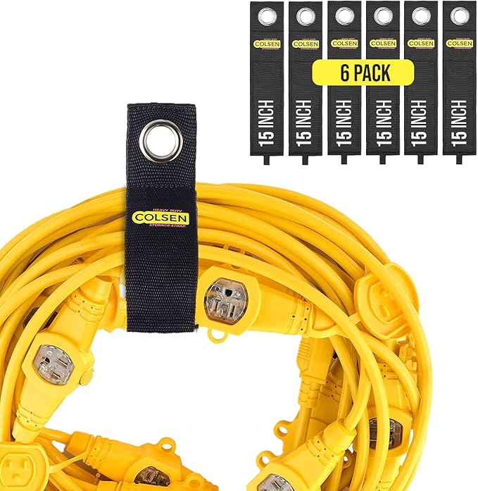 COLSEN Storage Strap – 15 inch large Heavy Duty Garage Organization Cable Keeper Wire Holder Outdoor rope strap Hose Hanger for extension cords RV Organizers Garden Anchor Marine Workshop (6Pack)