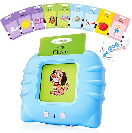 French & English Bilingual Flash Cards for Toddler/Beginning - Learning Educational Toy to Learn French/English,Talking Flash Cards for Ages 2 (Blue_French & English)