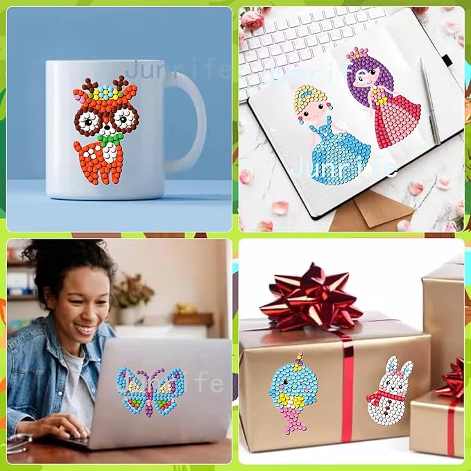 Junrife Princess Diamond Craft Kits Stickers for Kids,Gem Kids' Paint by Number Kits Mosaic Sticker - Best Gifts for Girls Ages 8-12 Easy for Kids Adult Beginners