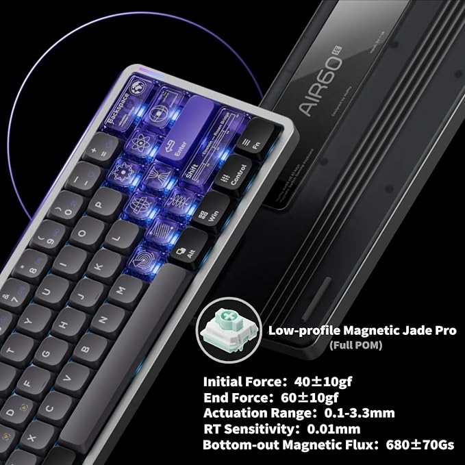 nuphy Air60 HE Rapid Trigger Wired Magnetic Gaming Keyboard,61 Keys 60% Compact,Actuation Point Adjustable, 8K Hz Polling Rate,Hall Effect Keyboard Low-Profile Magnetic Jade pro Switch