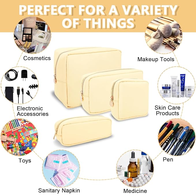 UIXIZQ Small Makeup Bag Pouch for Purse, Nylon Travel Toiletry Storage Bag Cute Preppy Cosmetic Bag for Women Girls, Waterproof Makeup Organizer Bag Pouch Skincare Bag Purse with Zipper (Small-Sand)