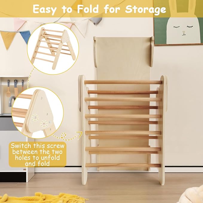 Costzon Climbing Toys for Toddlers, 5 in 1 Foldable Montessori Wooden Arch Climber Ladder with Sliding Ramp, Multi-Combination Methods, Kids Triangle Climber Play Gym Set for Boys Girls Present