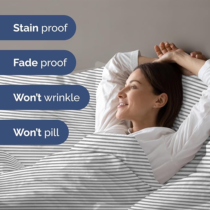 Duvet Cover Twin/Twin XL Size Set - Extra Soft Duvet Cover 68 x 90 with 1 Pillow Sham - Hotel Luxury, Easy Care and Fade Free w/ Zipper Closures & Ties - Comfy, Breathable Bedding Set (Grey Stripes 2)