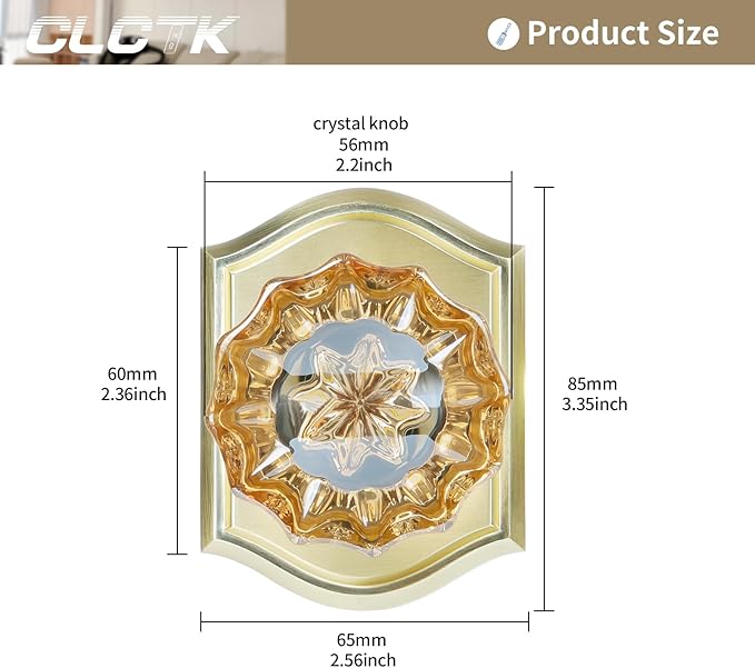 CLCTK Champagne Crystal Glass Dummy Door Knob, Bifold Closet Gold Satin Brass Door Knobs Dummy Door Handles Non-Turning Single Side, 4 Pack
