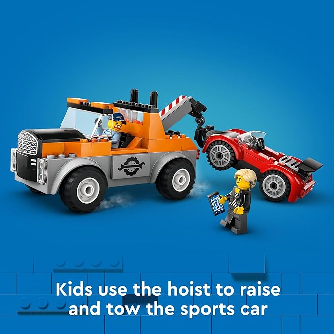 LEGO City Tow Truck and Sports Car Repair Building Set, Kids Gift Idea with 2 Minifigures and Accessories Including a Cochlear Implant, Pretend Play Tow Truck Toy for Boys & Girls Ages 4 and Up, 60435
