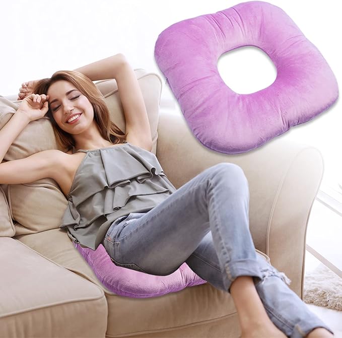 Stuffed Donut Pillow Seat Cushion | for Tailbone and Coccyx Pain, Hemorrhoids, Bed Sores, Pregnancy, Prostate, Surgery Recovery, Sitting Pressure Relief, for Home, Office and Car (Fuchsia pink)