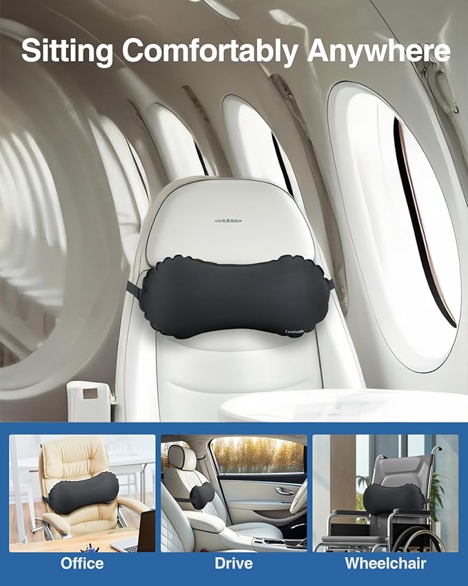Luxtude Inflatable Lumbar Pillow for Airplane Travel, Lumbar Support Pillow for Office Chair/Car, Self-Inflating Travel Airplane Pillows, Back Support Pillows for Reducing Back/Neck Pain