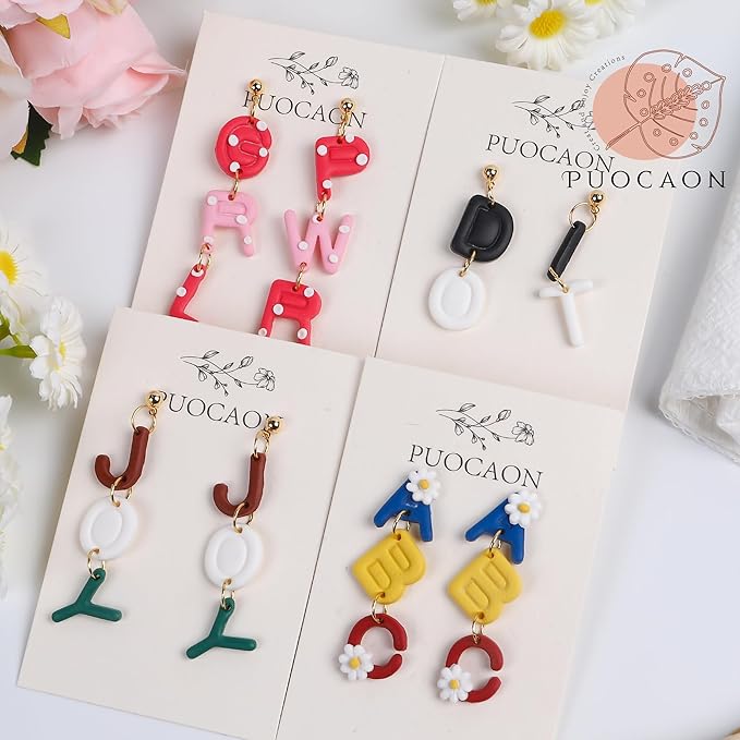 Puocaon Uppercase Letter Clay Cutters - 26 Letters Clay Cutters for Polymer Clay Jewelry Making, Basic Letter Polymer Clay Cutters for Jewelry, 3D Print Letter Clay Cutters for Earrings Jewelry