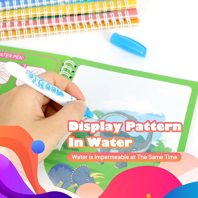 5 Pack Reusable Water Coloring Books for Toddlers, Water Doodle Book Toys, Paint with Water Books,Mess-Free Coloring Book, Portable Educational Doodle Drawing Toy, Educational Learning Kits Gifts