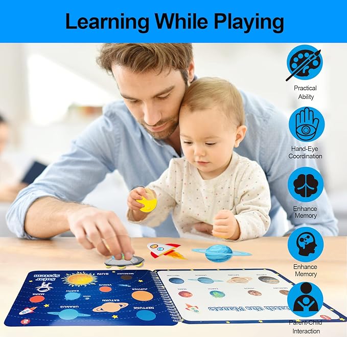 Preschool Montessori Toys for Toddlers, Space Busy Book Learning Toys for Kids Toddlers Preschool Learning Activities, Autism Sensory Educational Toys for Boys & Girls Christmas Birthday Gifts