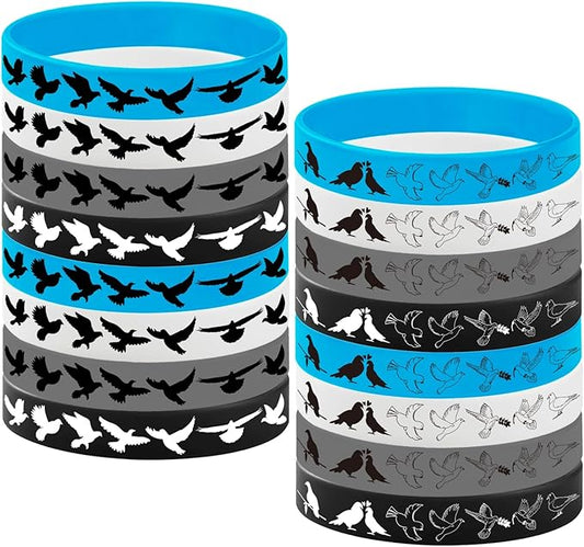 24PCS Pigeon Silicone Bracelets Party Favors -Bird Themed Rubber Bracelet Party Supplies Decorations Birthday Baby Shower Party