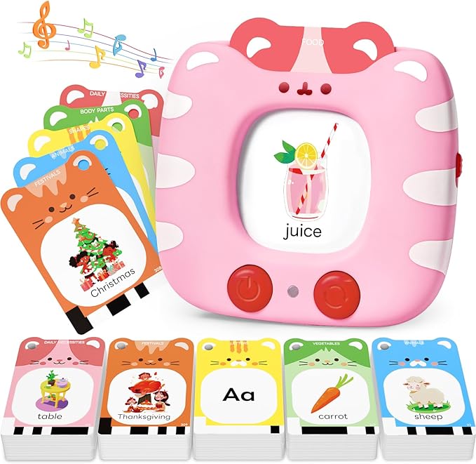 Talking Flash Cards for Toddlers 1-5 Clear Voice & Thick Cards & Easy to Slide in and Out, Independent Play & Speech Development Toys, 20 Topics Including Numbers & Letters & Songs