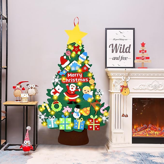 Felt Christmas Tree - 3.4 FT Christmas Decorations for Toddlers with 30 Pcs Ornaments,DIY Xmas Gifts for Door Wall Hanging Decorations