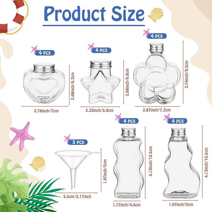 Havawish 20 Pcs Sand Art Bottles Plastic with 5 Funnels Sand Art Containers Sand Bottles for Sand Art Kit Collection for Craft DIY Activity Party Group, Sand Not Included (Aluminum Cap)