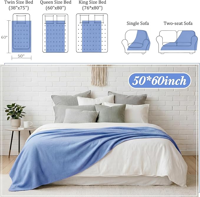 Kinlop Fleece Blanket Bulk 60 x 50 Inch Soft Lightweight Fleece Cozy Blanket Warm Throw Plush Pet Throw for Bed Couch Sofa Home Office Wedding Gifts Travel Camping(Soft Velvet Blue,40 Packs)