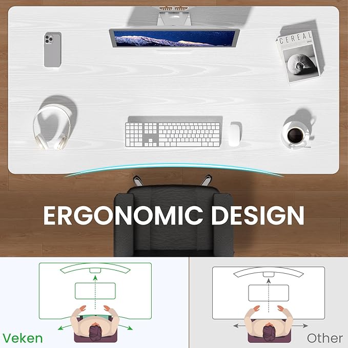 Veken 55 x 28 Inch Electric Standing Desk with Adjustable Height, Sit to Stand Computer Table for Study, Work or Gaming, Home Office Desk White