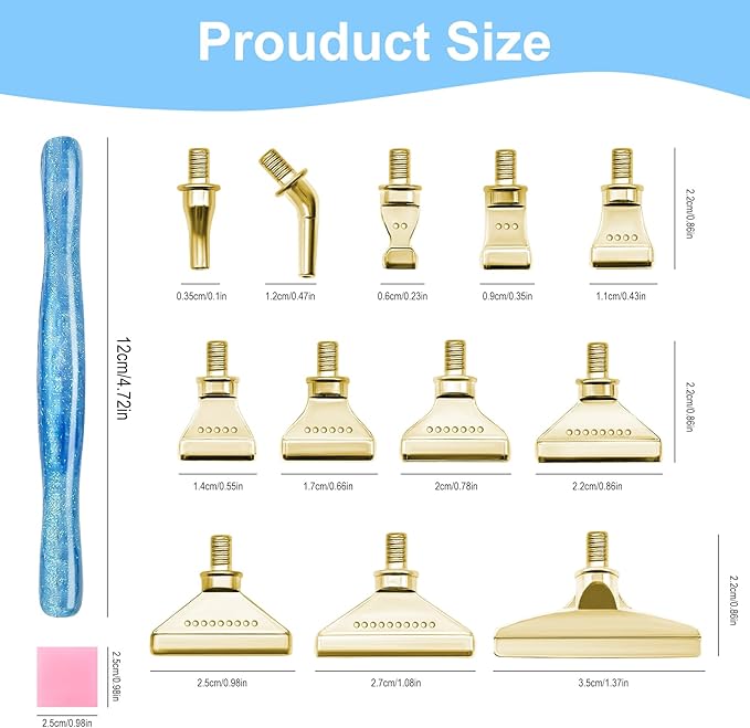 22PCS DIY Diamond Art Pen Painting Tool Set - Metal Threaded Tip Accessories Gem Resin Dotting Pen Supplies Kit (Blue Pen + 12 Tips + 9 Dotting Clay)