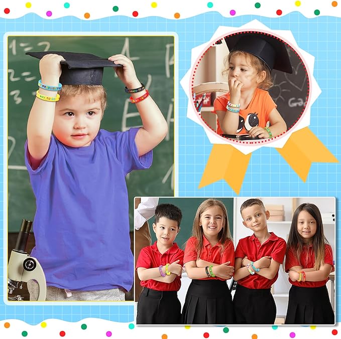 JUNEBRUSHS 24pcs Kindergarten Graduation Party Favors Silicone Bracelets Preschool Graduate Rubber Wristbands Supplies for Class of 2024 Graduation Kindergarten Preschool Party Favors Accessories