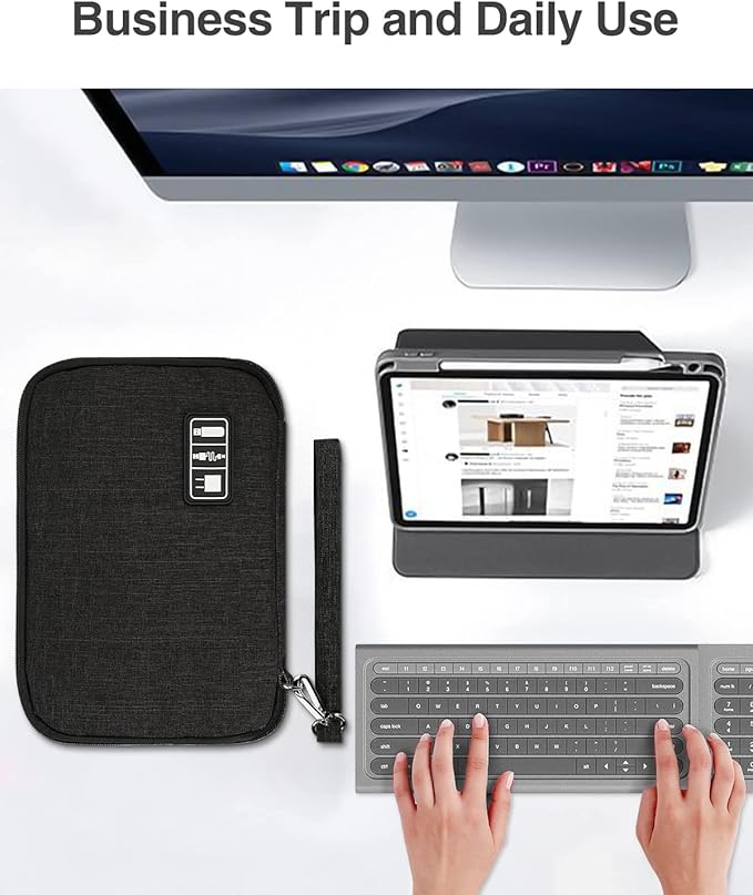 Luxtude Electronics Organizer, Portable Cable Organizer Bag for iPad 7.9'', Double Layer Travel Tech Bag&Cord Storage, Compact Cord Case&Charger Pouch,Electronics Carring Case for Phone/USB/SD