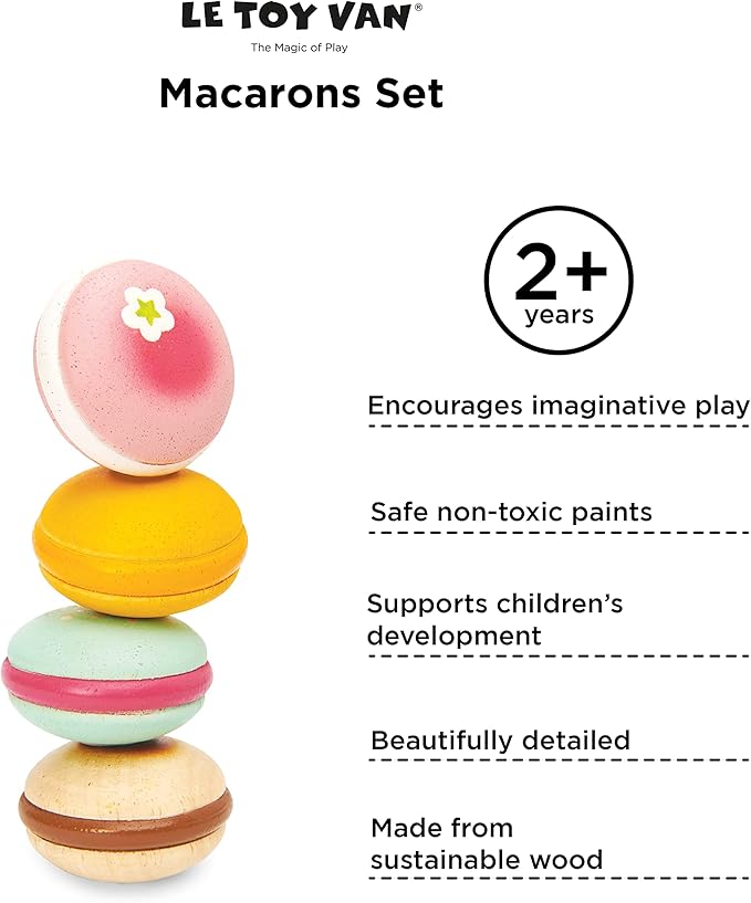 Le Toy Van - Educational Wooden Honeybake Pretend Play French Macarons Set Patisserie Toy Cakes | Girls Birthday Cake Or Afternoon Tea Role Play Toy (TV330)