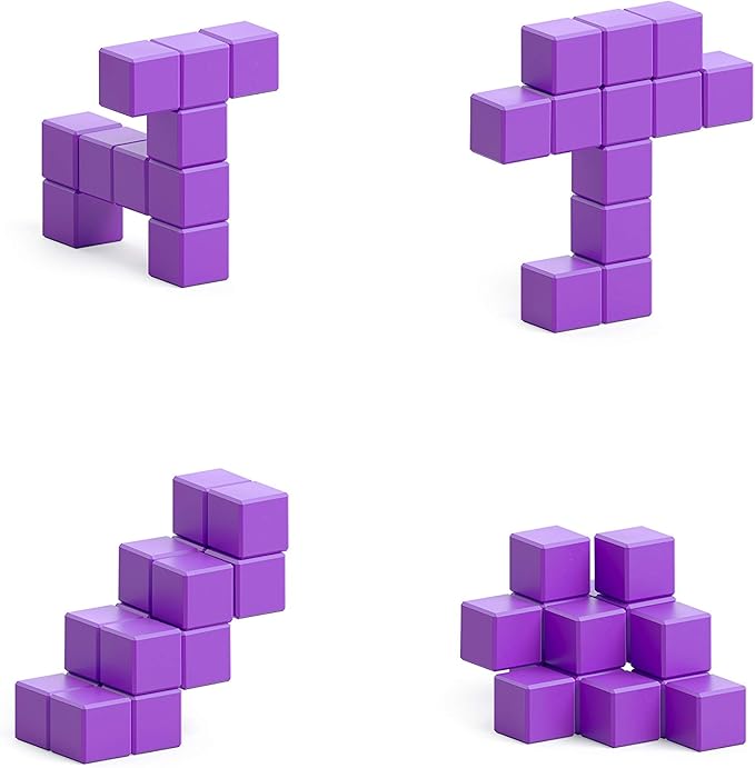 PIXIO-16 Violet Color Series Magnetic Blocks Building Set 16pcs with Free App, Stress Relief Building Blocks, Magnets for Kids, Pixel Art Desk Toy, Fidget Toys