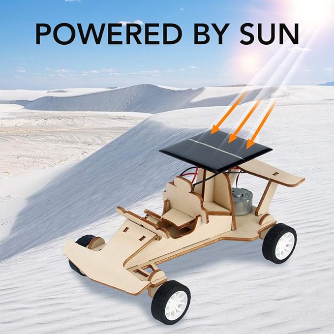Mini Tudou 3D Wooden Puzzle Solar Car, 3-in-1 STEM Science Kit Toy to Build Wood Models Including Solar Power Vehicle Electronic Tank and Plane Toys Set, DIY Educational Play Set for Kids Boys Girls