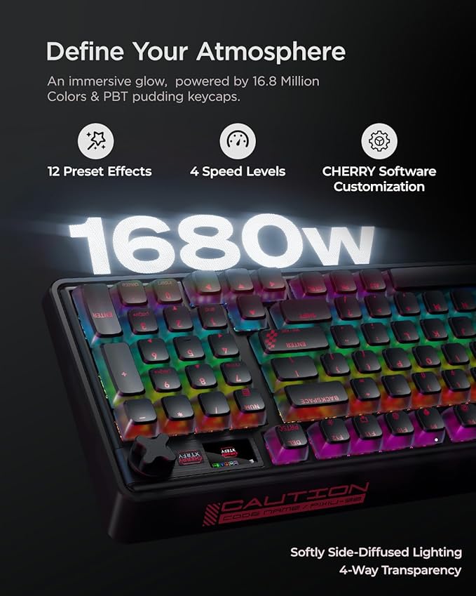 PIXIU 98 Mechanical Gaming Keyboard with Knob, Cherry MX2A Red Switches, 8K Hz Polling, Tri-Mode Gasket Key-Board for PC/Mac/Laptop, Hot Swappable, PBT, RGB Backlit, 95 Keys