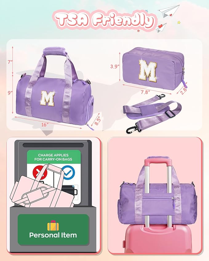 Gift Ideas for Granddaughter-Girl Gym Bag with Shoe Compartment, Kid Personalized Weekender Overnight Bags, Initial Travel Tote with Makeup Pouch, Trendy Stuff for Teen Sister (Letter L)