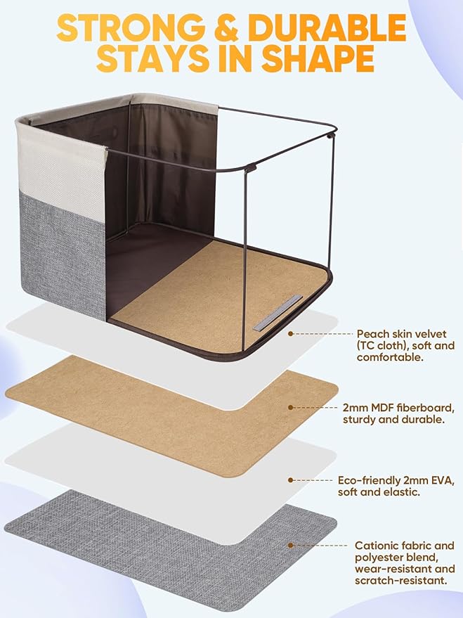 BALEINE 4 Pack Fabric Storage Bins for Shelves, Linen Storage Baskets for Organizing, Decorative Closet Bins for Clothes, Home (Grey, 17''x13''x10.5'')