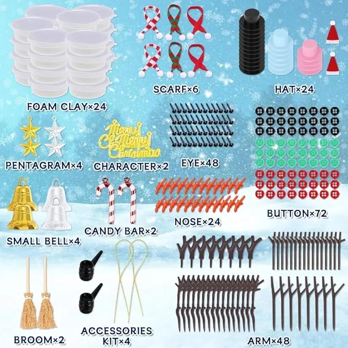 24 Pack Build a Snowman Kit Christmas Crafts for Kids, Modeling Clay DIY Xmas Snow Toys Christmas Arts and Crafts for Kids Vacation Gift School Winter Party Fun Indoor Decorations