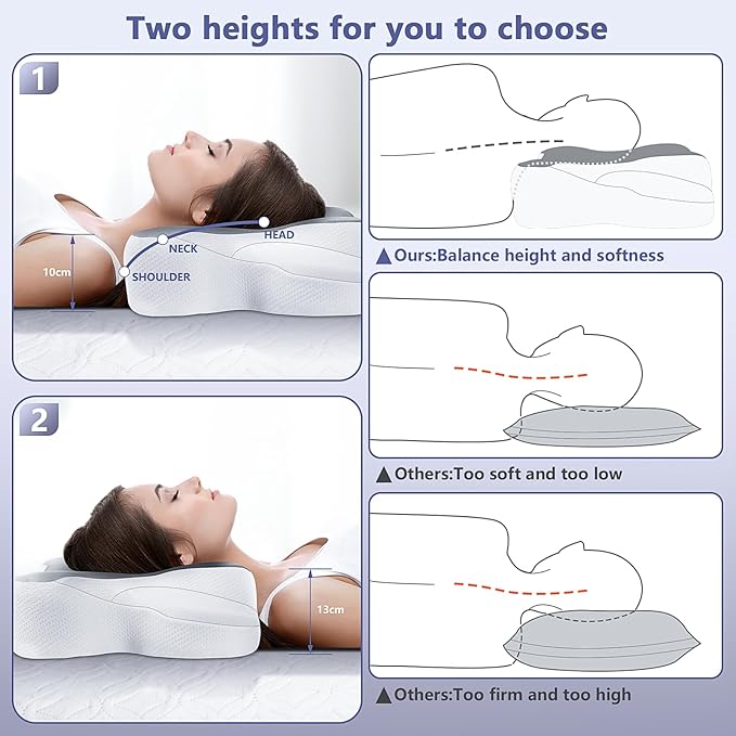 A-Pce Cervical Pillow for Neck and Shoulder,Contour Memory Foam Pillow,Ergonomic Neck Support Pillow for Side Back Stomach Sleepers with Pillowcase