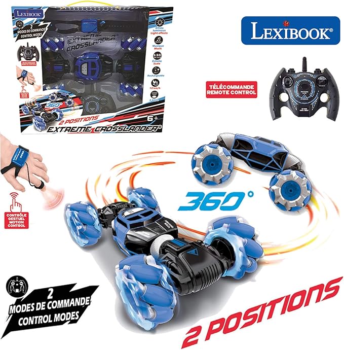 LEXiBOOK, Extreme Crosslander, Off-Road Remote Control car, up to 12km/h, Light Effects, Remote Control & Gesture Control Bracelet Included, Music, Rechargeable, RC50, Unisex Children