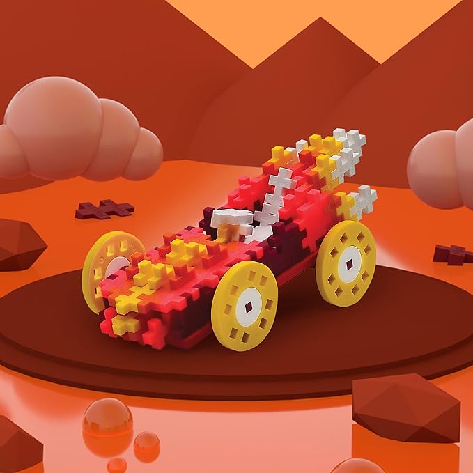 Plus Plus Car Building Block Kit, 3D Puzzle Stem Toy Set for Kids, 200 Mini Interlocking Pieces - Fire Tube
