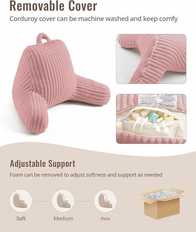 Blissful Diary Reading Pillow for Sitting in Bed, Large Flannel Back Pillow Bed Sitting Up for Adult & Children, Backrest Cushion for Sit Up in Couch or Floor, Dorm Essentials, Plush Pink