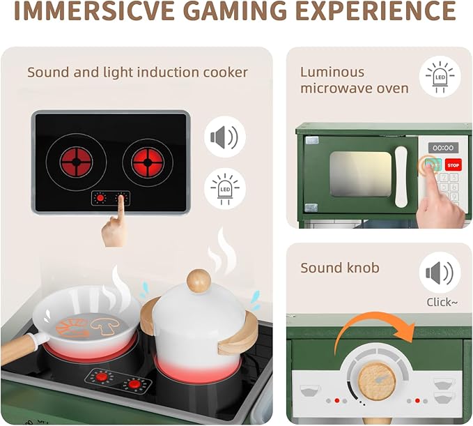 Kids Kitchen Playset for Toddlers 3-5 Years, Wooden Play Kitchen for Toddlers with Coffee Maker, Microwave, Dishwasher and Washing Machine