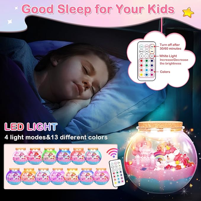 CINDYNAL Light-Up Unicorn Toys for Girls, Unicorn Terrarium Kit for Kids, Arts and Crafts Kit for Kids, Unicorn Toys for Girls Age 4-6 7 8 9-10 Year Old Girl Birthday Gifts