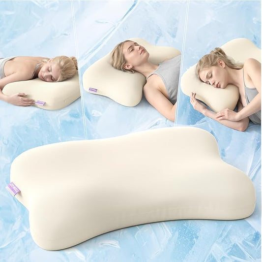 Side Sleeper Pillows for Adults - Patented Cervical Neck Pillow for Sleeping - High Density Extra Soft Ergonomic Curved Memory Foam Pillow, Cooling Pillowcase (Beige)